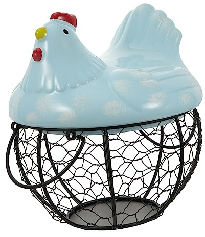 Garneck Chicken Design Iron Egg Basket Grey Egg Holder Storage Kitchen Snack Basket