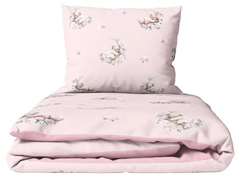 Baby Comfort 2-Piece Toddler Duvet & Pillow Set - 120x90 cm - 100% Cotton Breathable Fabric - Machine Washable Quilted Bedding for Cot Bed 12M+ (Blooming moon)