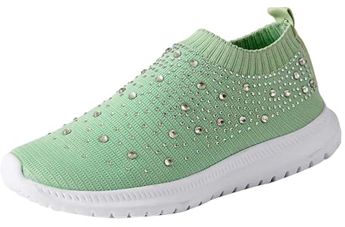 Sneaker da donna, per il tempo libero, da donna, con strass, con brillantini, scarpe da corsa, leggere, in rete, traspiranti, casual, da jogging, senza lacci, comode
