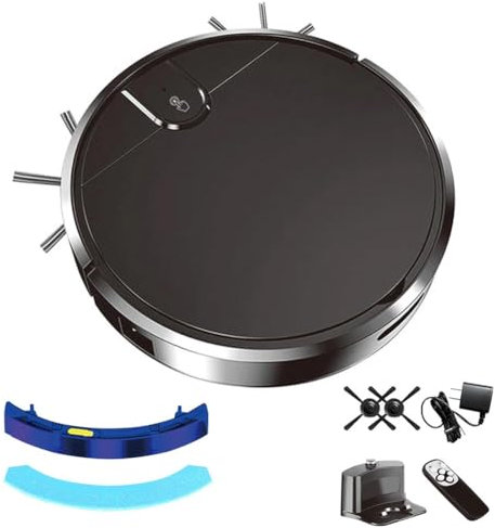 Générique Aspirateur Robot Intelligent Bi-Mode, Combiné Aspirateur-Serpillière, Puissance D'aspiration élevée, Recharge Automatique, Télécommande/Application, Technologie Anti-Emmêlement(Noir)