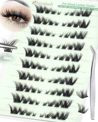 Obeyalash Cils Auto-Adhésifs Fox Eye Pré-Collés Grappes de Cils C Curl Cateyes Eyelashes Kit DIY pour l'Extension Lashes Sans Colle avec Pincettes (J05-Fox Eye)