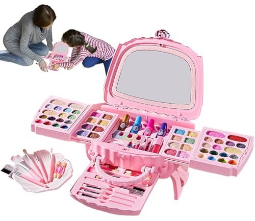 Kit De Maquillaje Infantil - Juego De Maquillaje para Niñas,Juego Completo de Cosméticos Naturales Lavables Portátil para Niñas de 3 a 12 Años Principiantes Escenario Teatro Fiestas