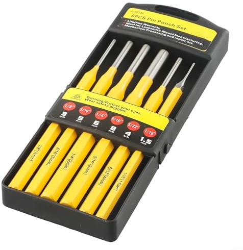 Set di 6 punzoni centrali per la lavorazione del legno e la lavorazione dei metalli, misure assortite da 1/16 a 5/16, argento giallo, acciaio antiruggine