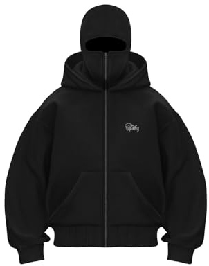 unilarinna Uomo Felpe con Cappuccio Balaclava Cappello da Passamontagna con Cerniera Zip Hoodie Primavera Giacca Manica Lunga Pullover Casual Antivento Sweatshirt