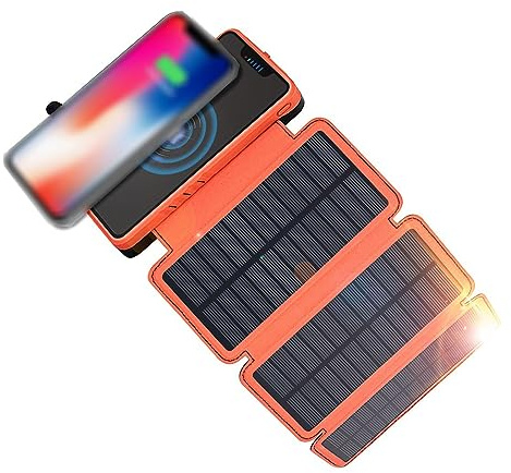 Power Bank solare 20000mAh impermeabile per esterni pieghevole wireless 3 pezzi pannelli solari, arancione