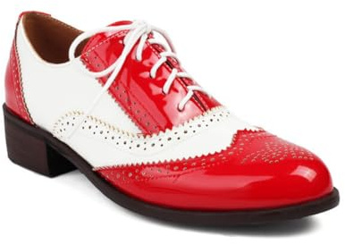 Zapatos Oxford Y Derby De Charol para Mujer Cordones Brogues Vintage Tacón De Bloque Zapatos De Vestir Formales,Rojo,45 EU
