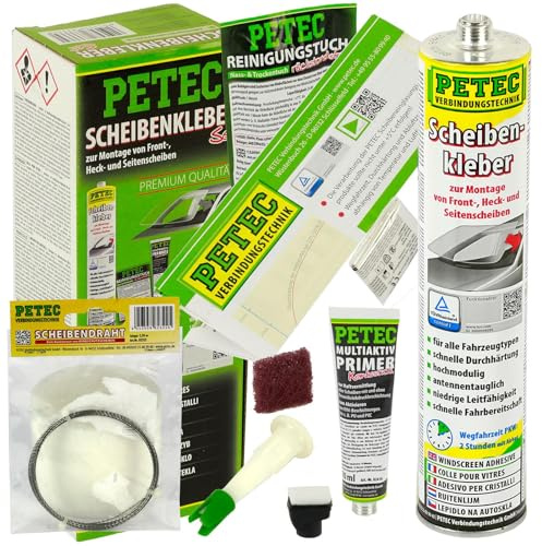 PETEC Scheibenkleber-Set 310ml Kartusche + Scheibendraht Heck & Frontscheib | 83333+82322,