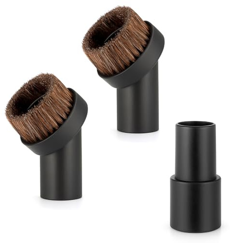 YBEATY 3 Pcs Vacuum Brush Attachment Black Horse Hair Vacuum Attachment Set Round Horse Hair Dust Brushes Hose Adapter Tool Replacement for Most Vacuum Cleaners Accessories