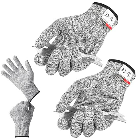 Chersun 2 Pairs Cut Resistant Gloves, Upgrade Level 5 Protection and Food Grade Cut Proof Gloves Kitchen Anti Cutting Woodworking Hand Protection for Chainsaw, Construction, and Gardening (XS)