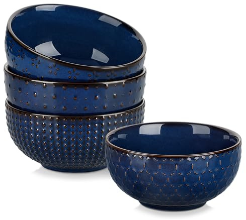 MALACASA Cuencos de Cereales de Gres 780 ml 4 Piezas LYDIA Azul