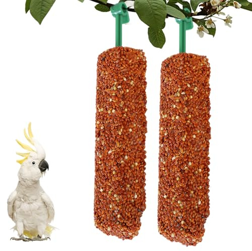 Sittich-Leckerli-Sticks – Trainingsfutter, Belohnungen, Nahrungssuche, Snacks | 2 Stück Vogelsnacks | Für Myna-Sittiche, Finken, Sittiche, Nymphensittiche, Kanarische Hamster, Apfel-