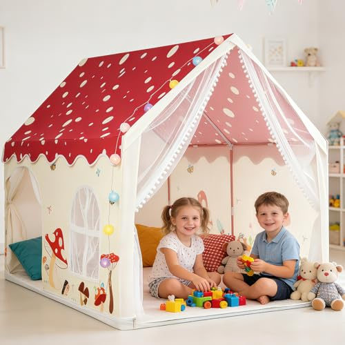 Maxetodo Large Kids Play Tent with Metal Frame,Indoor Wendy Playhouse | Fits 4-6 Kids,160×105×128 cm,Easy 15-Min Setup,LED Lights,Reading Nook,Bedroom & Playroom,Storage Bag