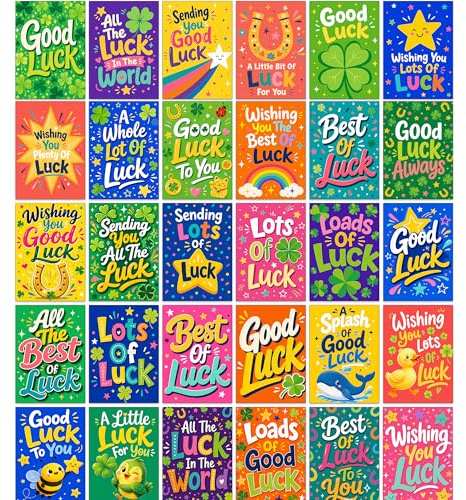 the lazy panda card company 60 Good Luck Postcards Set 30 Bright Colourful Designs Premium 300gsm Pearlescent Cardstock Great for Exam New Job Interview Driving Test University