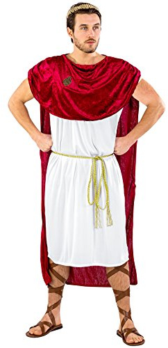 dressforfun Herrenkostüm Trojaner Achilles | Langes Gewand in antikem Design | Angenähter, mächtiger Umhang | inkl. Goldener Bindegürtel & Lorbeerkranz (S/M | Nr. 300407)