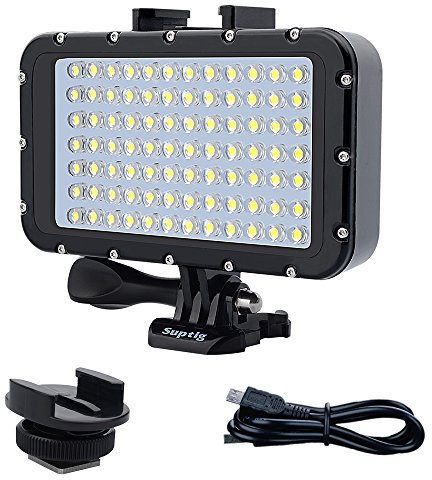 Suptig, Luce subacquea per immersione da 84 LED ad alta potenza, dimmerabile, impermeabile fino a 50 m, per GoPro, Canon, Nikon, Pentax, Panasonic, Sony, Samsung e fotocamere SLR