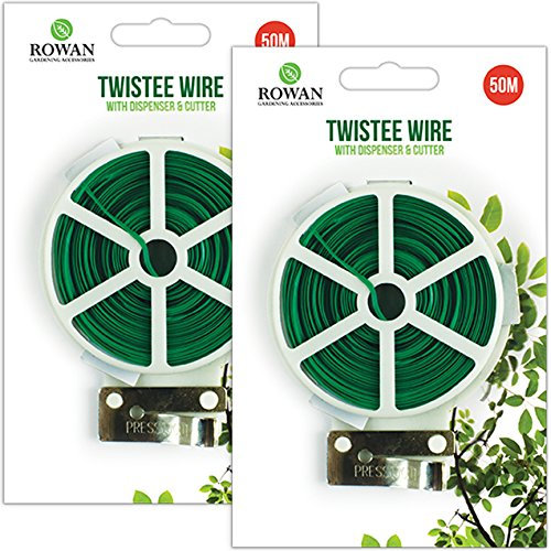 Rowan 100m Long Flexible Garden Twist Tie in Wall Mountable Guillotine Dispenser for Plant, Bush, Stem Support & Training
