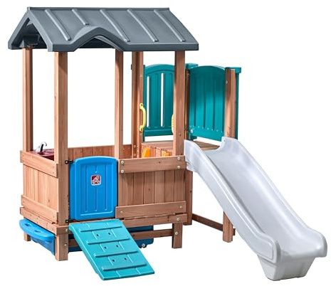 Step2 Woodland Adventure Spielhaus mit Rutsche | Kunststoff Kinderspielhaus für den Garten mit Stauraum | Gartenhaus für Kinder