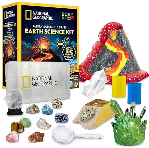NATIONAL GEOGRAPHIC Earth Science Kit - Over 15 Science Experiments & STEM Activities for Kids, Includes Crystal Growing Kit, Volcano Science Kit