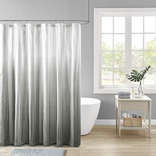 Madison Park Ara Shower Curtain, Seersucker Design Ombre Print, Modern Bathroom Decor, Machine Washable, Fabric Privacy Screen, 72x72, Grey