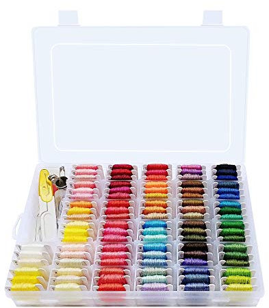 Peirich Stickgarn Kreuzstichfäden, 104 Farben Stickgarne mit Organizer Aufbewahrungsbox Stickgarn Armband String Stickset 43 Stück Kreuzstichwerkzeuge