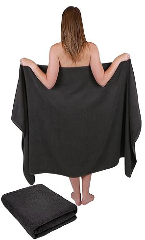 Betz Badetuch 2 Stück Set groß XXL Badetücher Saunatuch Dresden 100% Baumwolle Größe 100 cm x 200 cm Farbe dunkelgrau - 1902050