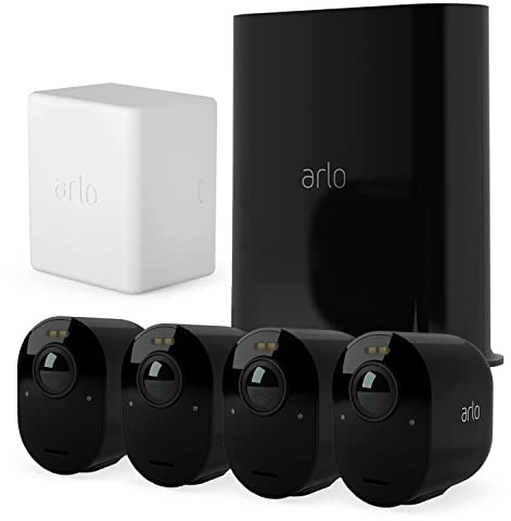 Arlo Ultra 2 Camera Surveillance WiFi Exterieure Sans Fil, 4K UHD, 180° Vision Nocturne, Sirène, Détection Mouvement, Audio Bidirectionnel, SmartHub Incluse, Inclus 90 Jrs Arlo Secure, 4 Caméras Noir