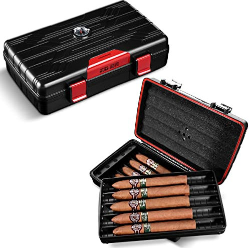 CIGARLOONG Zigarren-Humidor, Reise-Zigarren-Etui, doppellagig, mit Hygrometer und Luftbefeuchter (Farbe: Rot)