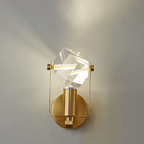Messing Wandlampe LED Innen Wandleuchte Kristall Modern Schlafzimmer Nachttischlampe 5W Wohnzimmer Beleuchtung Deko Licht Flurlampe Treppenlichter Warmweiß 3000K Für Esszimmer Hotel Küche