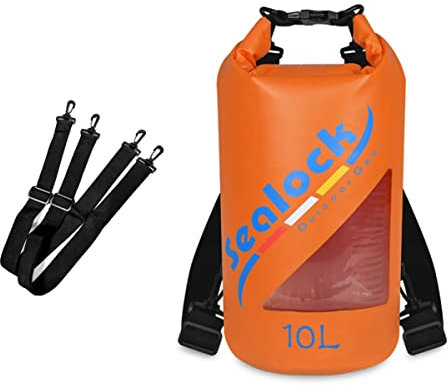 GX Waterproof Dry Bag, 5L-20L Drybag Backpack with Adjustable Straps, Waterproof Bag with Clear Window for Paddle Board Kayaking Canoeing Swimming Fishing Camping X ( Color : Orange , Size : 10L )