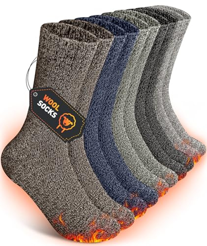 SIHOHAN Mens Wool Socks 5 Pairs Winter Thermal Socks Cozy Warm Thick Boot Sock for Ski Walking Hiking Multicolor 3 6-11UK
