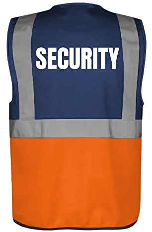Fassbender-Druck WARNWESTEN - Sicherheitsweste NAVY/ORANGE mit Taschen und Reißverschluss nach EN ISO 20471 zertifiziert - Warn Weste für SECURITY - Unisex mit hochwertigem Reflektorstreifen