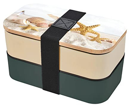 CARRDKDK Boîte à bento double couche pour adulte, motif perles japonaises, étoile de mer, coquillages, mignon et kawaii avec vaisselle et lave-vaisselle