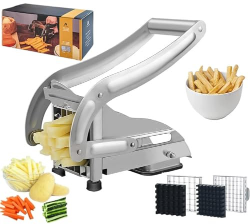 COOK A FUTURE Pommesschneider, Kartoffelschneider, Kartoffelschneider aus Edelstahl, mit 2 Klingengrößen und Rutschfester Saugbasis, perfekt für den Einsatz in der Heißluftfritteuse