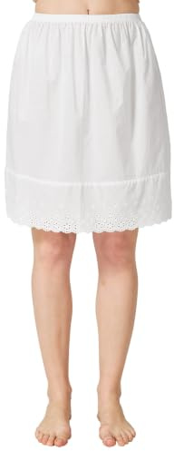 BEAUTELICATE Femme Jupon Pur Coton sous Jupe sous Robe avec Dentelle Fond De Jupe Léger Frais De Fille Été Court Mi-Long Midi Longue (Ivoire - 50cm Longueur, XXL)