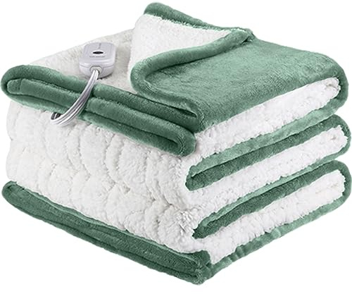 ESTINGO Heated Blanket Twin Size, 62x84 Twin Size Electric Blanket with 5 Heating Levels & 10 Hours Auto Off, Fast Heating Blanket with ETL & FCC Certification for Bedroom Office Couch, Hunter Green