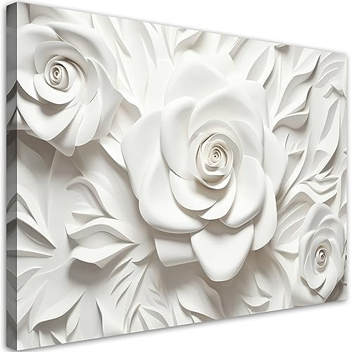 Feeby Impression sur toile 3D Fleurs Or 120x80 cm 1 pièce Tableaux Tableau Déco Mural Image Décoration Murale Artistique Photographie Design Salon Bureau Couloir Hôtel Spa Plantes Botanique blanc