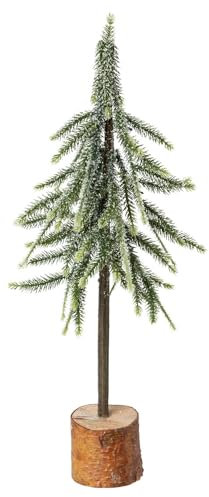 CREATIV green kleine Fichte auf Holzsockel 50cm I stilvoller Weihnachtsdeko Baum mit naturgetreuen Nadeln I Festliche Weihnachten Deko mit Schnee I Mini Weihnachtsbaum ideal als Indoor Deko
