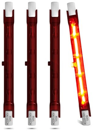 DoRight 4X Lampadina Riscaldatore Rubino 500W R7S, Lampadine Riscaldanti al Quarzo a Infrarossi 118MM 240V R7 Lampada Riscaldatore Alogeno Dimmerabile per Riscaldatore Giardino Interno/Esterno