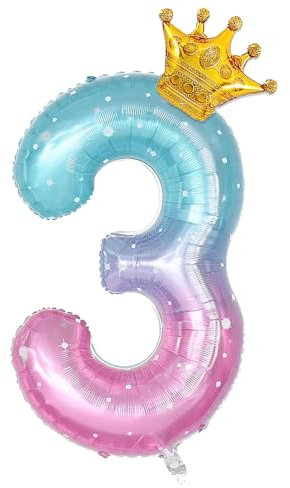 GROVBLE Luftballon 3,regenbogen farbverlauf riesen folienballon in 40 - 101cm geburtstagsdeko zahlenballons Luftballon 3. geburtstag Zahlen luftballon,für mädchen Geburtstag Jahrestag (dd)