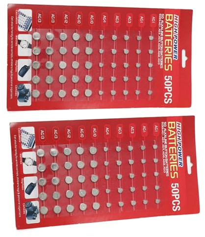 Wilgure Lot de 100 piles AG1/AG3/AG4/AG10/AG12/AG13 pour montre, horloge, caméra, bouton mixte, pile bouton de montre, appareils électroniques, montres, jouets, horloge, calculatrice, pile bouton
