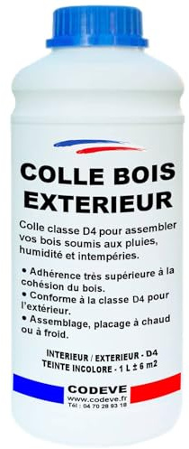 Colle Bois Exterieur - Codeve Bois - 1L - Intérieur/extérieur - Pour L'assemblage De Votre Bois Soumis à L'eau Et à L'humidité En Extérieur.