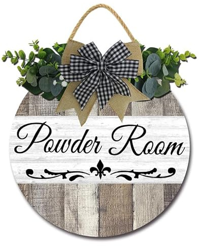 Geroclonup Powder Room Sign Powder Room Decor Sign for Front Door 30cm Rustic Wooden Door Hangers Funny Farmhouse Door Sign Housewarming Gifts