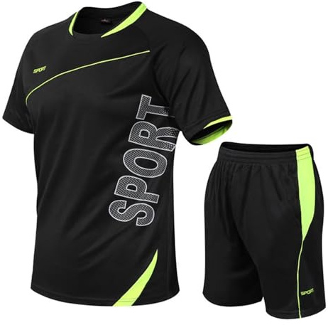 Cozozn Fotboll T-shirt Set för barn Kläder Träning Fotboll Träning Fotboll Träning Pojkar Fotboll Bermuda, svart, 12-13 år