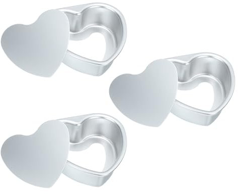 sourcing map 3 Pcs Non-Stick Heart Cake Pan 5.1x5 Aluminium Alloy Heart Cake Baking Pan with Removable Bottom- for Wedding Birthday Christmas Cake Baking, Silver Tone