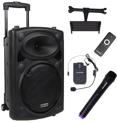 DYNASONIC Dynapro Altavoz Autoamplificado Potente 12/700W, Altavoz Bluetooth Portátil 2 Micrófonos, Sistema PA, TWS, USB/SD y Batería Larga Duración. Ideal para Exterior