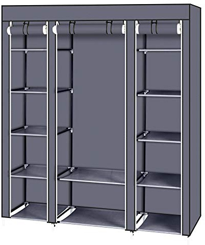 Bonnlo Kleiderschrank, 150 x 45 x 175 cm, Stoffschrank mit Kleiderstange und Ablagen Stabil, Stoffkleiderschrank für Schlafzimmer, viel Platz, Faltschrank (Grey, 150-12)