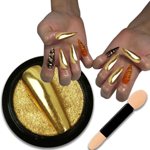 Unicorn Chrome Pigment Gold - Nageldesign Nail Powder für Nägel - Glitter Cromepulver für Nail Art