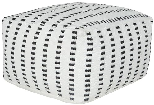 Beliani Pouf Sitzpouf weiß/schwarz 50x50 cm quadratisch mit EPS-Füllung Boho Gajan