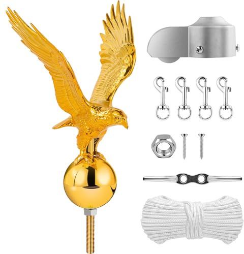 Aurolit Örn flaggstång toppsats, flaggstång hårdvara reparation delar kit, flaggstång tillbehör inkluderar örntopp + 152 cm rep + klämma + snäppklämmor + flaggstång lastbil med remskiva för 20/25/30