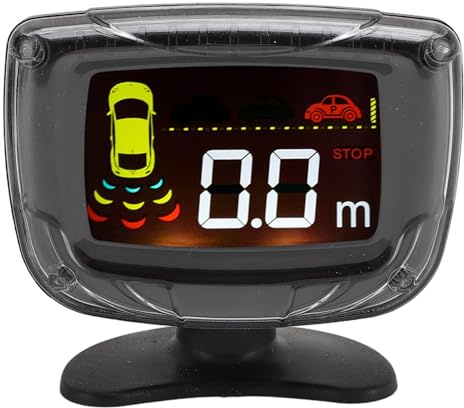 Car Auto Vehicle Reverse Backup Ra-dar System, with 4 Parking Sensors, Rear Distance Detection Kit, Voice Sound Warning, LCD Display Monitor, Easy Installation (Silver)